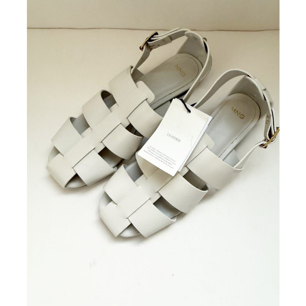 NWT MANGO Women's Fisherman Sandals Leather White 38 8